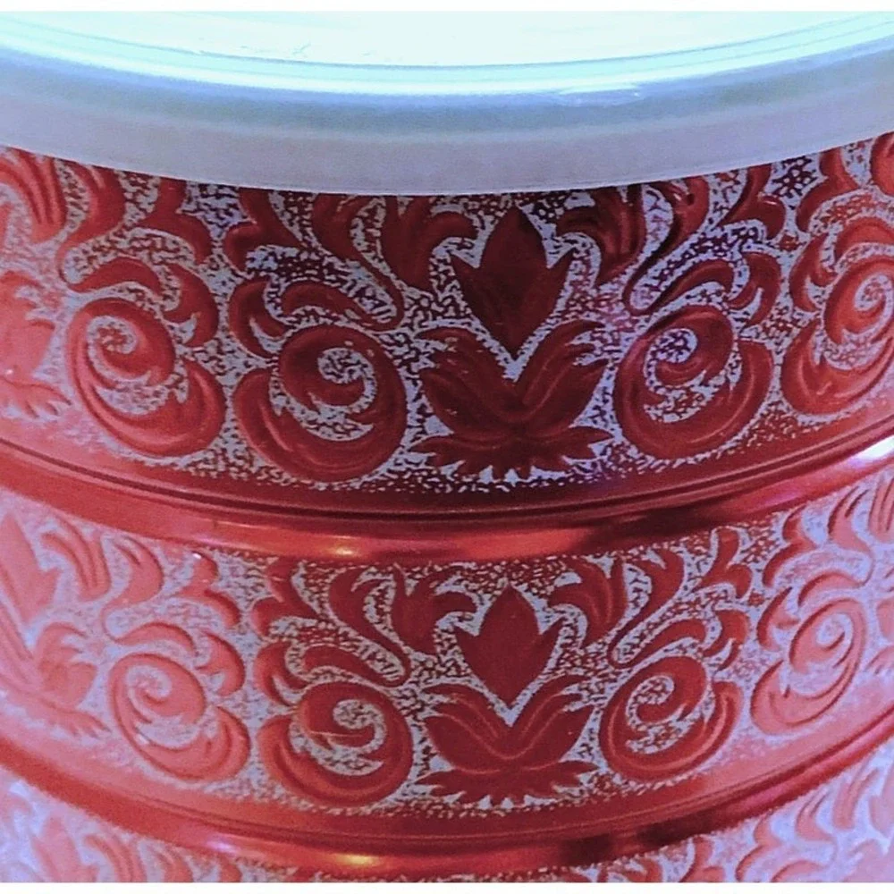Vtg Folgers 1960s-70s Scandinavian Design Metal Coffee Can Rare Handle Lid 7.75